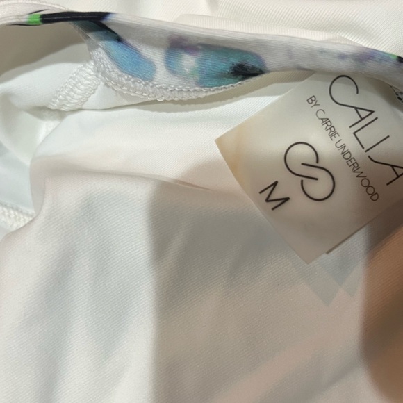 CALIA by Carrie Underwood Long Ruched Striped Sleeve Swim Top medium - Picture 3 of 3